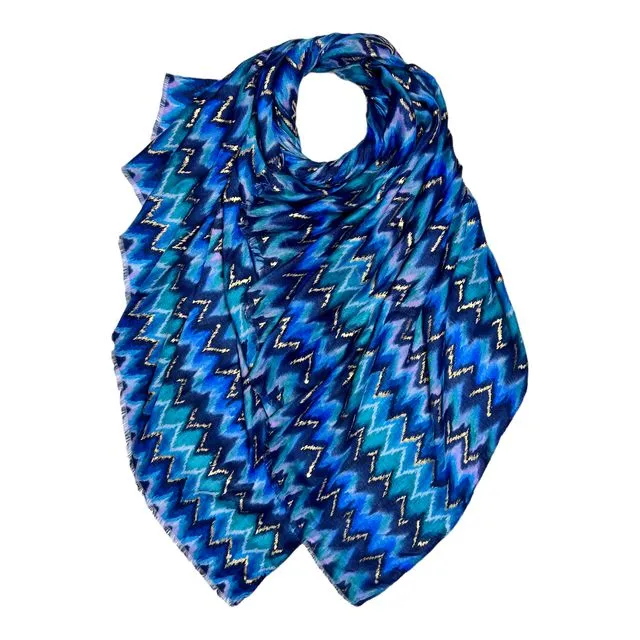 Colourful Wave Print Scarf in blue