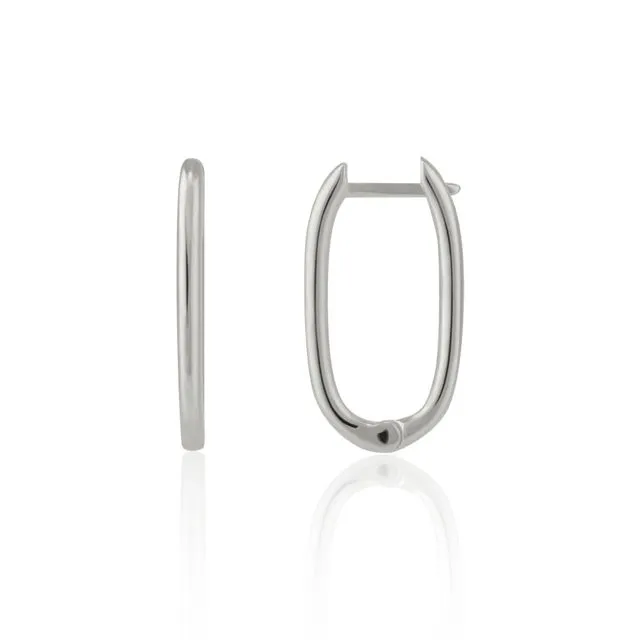 Oval Rectangular Sterling Silver Hoop Earring Silver