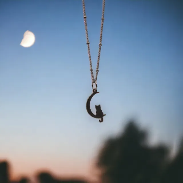 Cat Moon Pendant Necklace