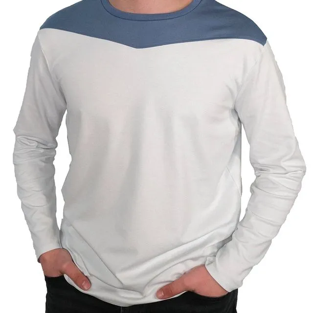 Long Sleeve Crew Collar (White and Storm Blue)