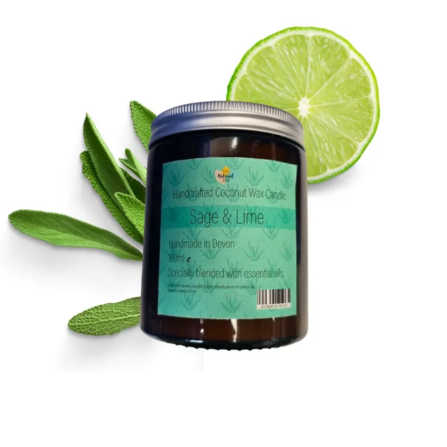 Coconut Wax Candle - Amber glass Jar 60ml Sage & Lime