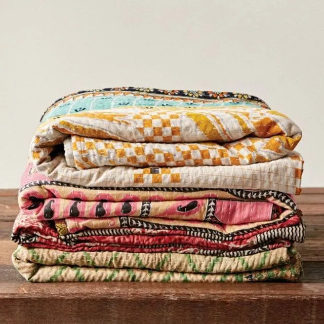 Vintage Kantha Quilt Blankets, Bohemian Home Decor
