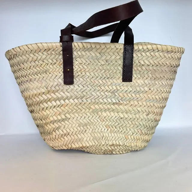 Palm leaves Basket Bag Leather top Handles