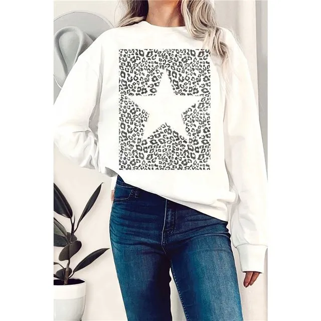 Star Leopard Graphix Terry Sweatshirts-WHITE
