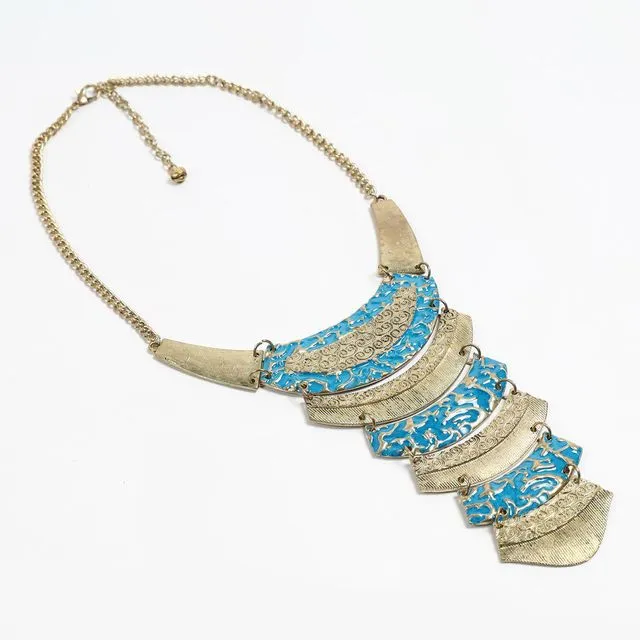 Epoxy-Inlay Gold-Toned Metal Tribal Necklace