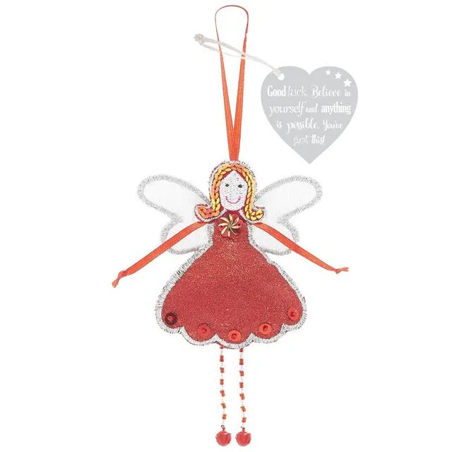 'Good Luck. Believe in Yourself...' Red Glitter Fairy Gift