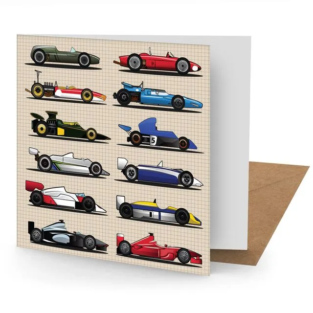 Grand Prix Racing Car Greetings Card (150x150 Blank)