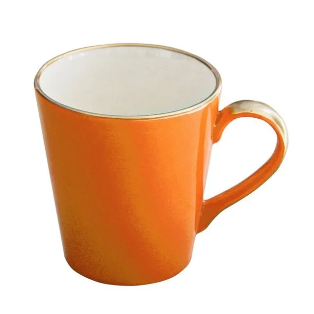 Porcelain Mug, Pebble Style, Orange - Gold Rimmed Colour, Size: Ø 9 cm | Bascuda