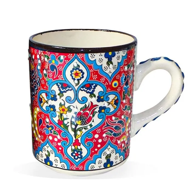 Handmade Ceramic Mug, Tulip Style, Red Colour, Size: Ø 8 cm | Bascuda