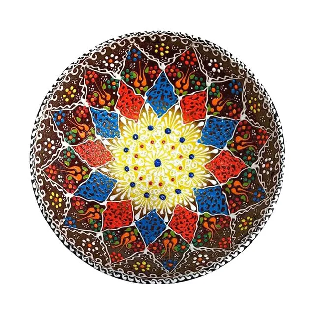 Handmade XLarge Ceramic Bowl, Mexican Style, Brown Colour, Size: Ø 21 cm | Bascuda