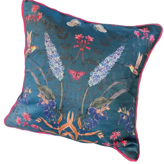 Teal Floral watercolour art Cushion 'Serene' double sided design, made from Vegan friendly Suede (Copy)