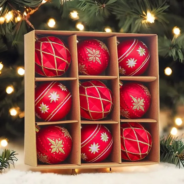 Red and Gold Unique Shatterproof Ornament Bauble Set