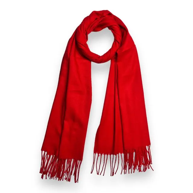 Plain woolblend scarf finished with tassels in red