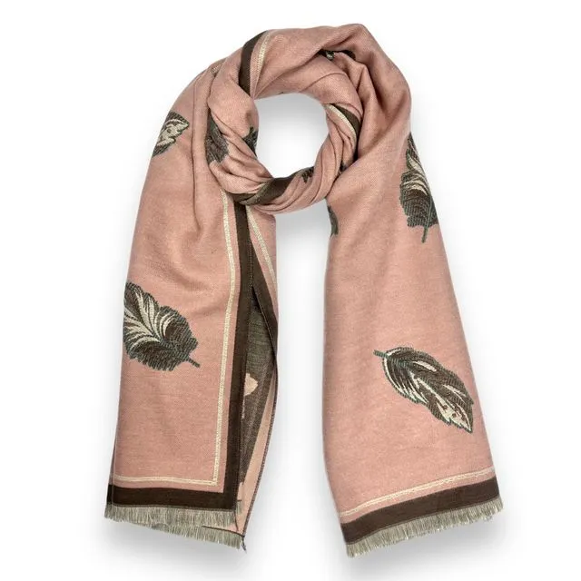 Feather print on cashmere blend reversible scarf in pink
