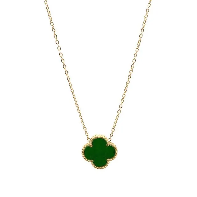 Double Sided Clover Necklace in green & gold