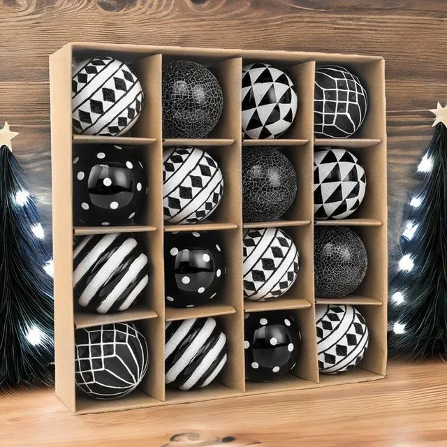 Black and White Monochrome Christmas Bauble Ornament Set, Emo or Gothic Tree Ideas