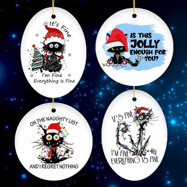 Funny Holiday Black Cat Quote Christmas Ornament Bundle