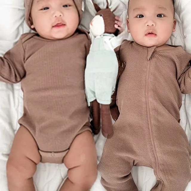 3- Piece Bundle-Organic Waffle Baby Thermals - Earth Brown
