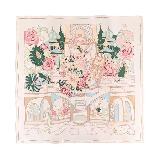 "Vintage Blooms" Large Silk Square Scarf - Champagne