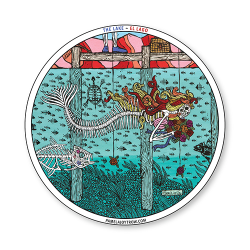 Day of the Dead Mermaid in Lake Vinyl Sticker 4" Round