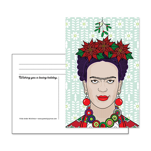 Frida Kahlo Under Mistletoe Christmas Holiday Postcard