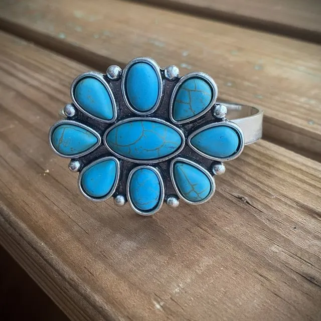 Turquoise cluster adjustable bracelet