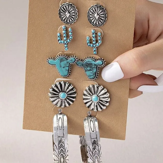 Set of five pairs of western earrings