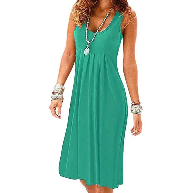 Irypulse Women's Bodycon Tank Dress Sleeveless Sundress Summer Ribbed Scoop Neck Casual Loose Fitted Lady Knit T Shirt Mini Dress Party - Light Green