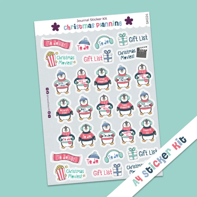 A4 Journal Sticker Kit - Christmas Planning - Penguins - Decoration stickers