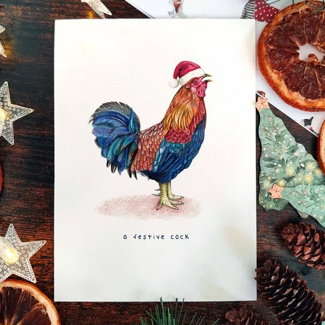 Festive Cock Christmas Card | Funny Xmas card | Rude Cards