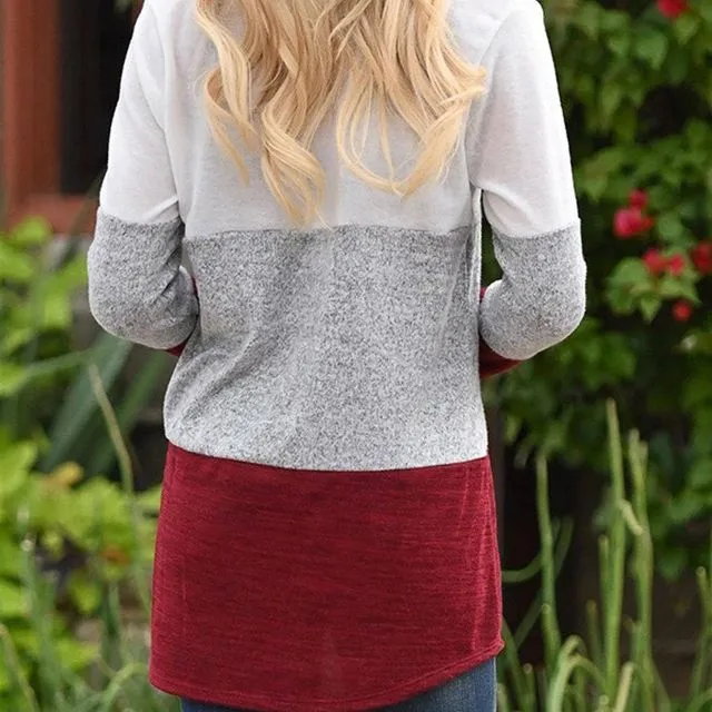 Long Sleeve Breton Striped Top In Grey Red White
