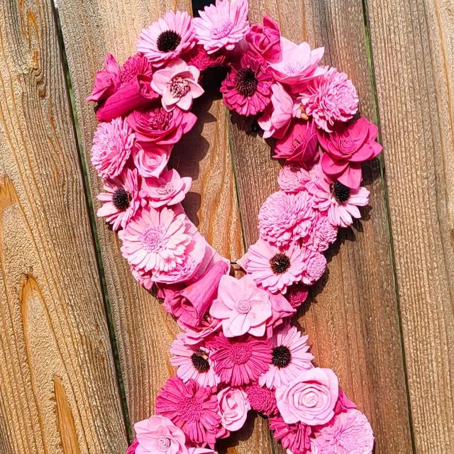 Small Breast Cancer Awareness Ribbon with Sola Wood Florals