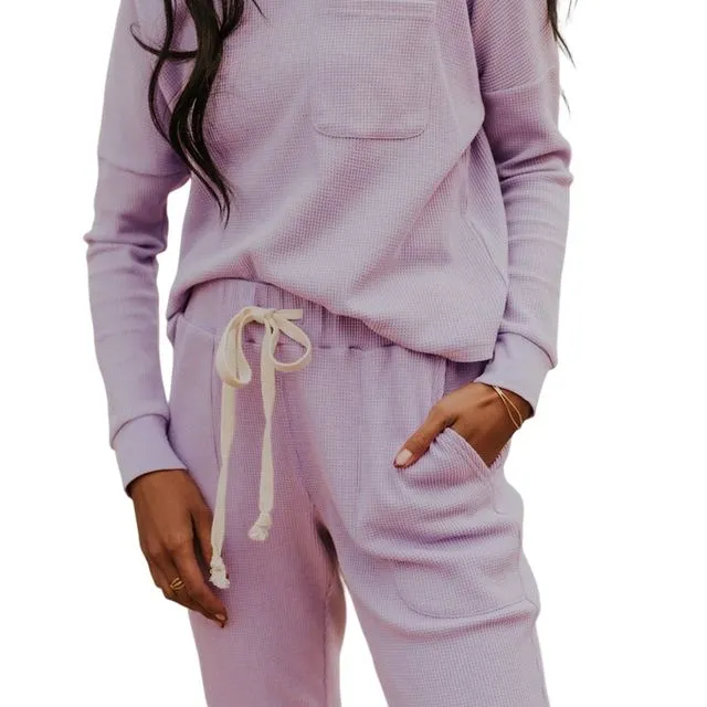 Waffle Knit Pullover and Jogger Pants Set - (GD962528892 ~ PURPLE)