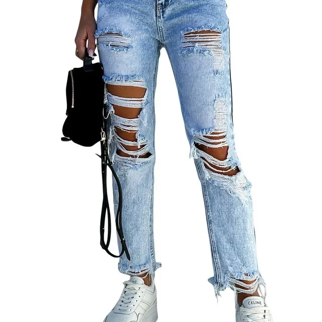Acid Wash Distressed Slim Fit Jeans - (GD9787429093 ~ BLUE)