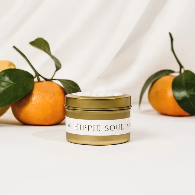 Warm Citrus + Tobacco all-natural candle tin | HIPPIE SOUL