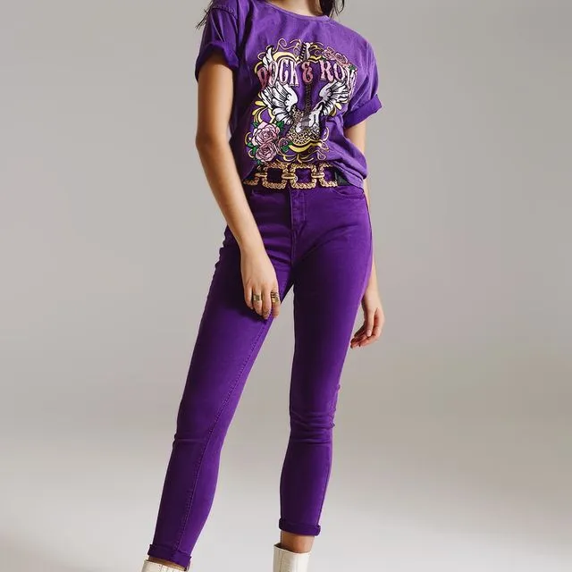 PURPLE ANKLE SKINNY JEANS WITH SOFT WRINKLES