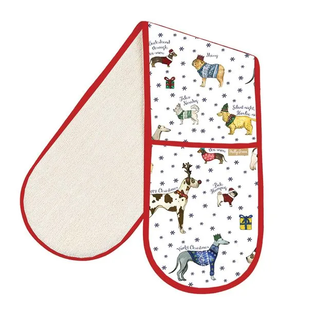 Debonair Dogs Xmas Double Oven Gloves 100% Recycled Cotton