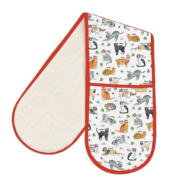 Curious Cats Xmas Double Oven Gloves - 100% Recycled Cotton