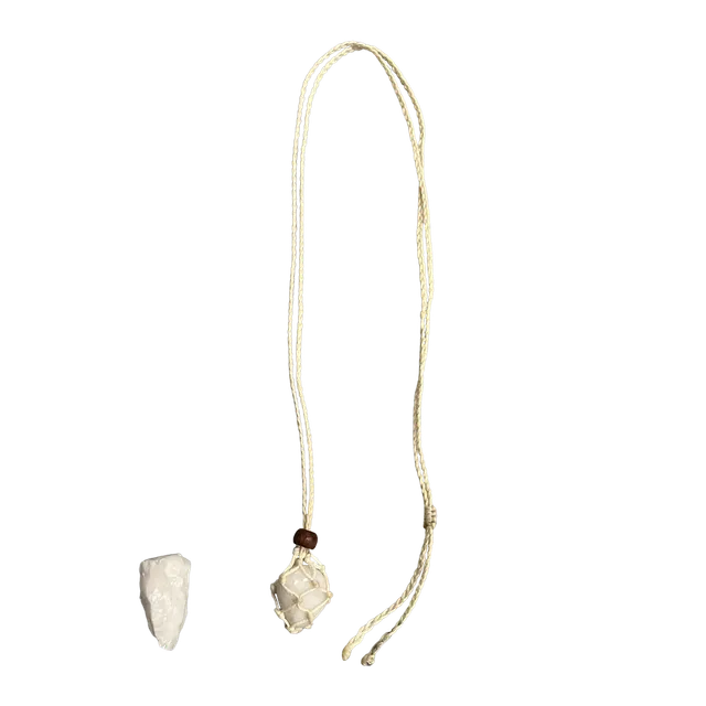 Off White Macrame Necklace, White Agate Tumbled, with White Agate Rough Cut