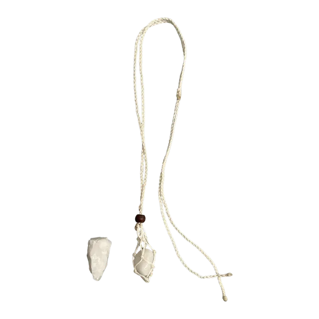 White Macrame Necklace, White Agate Tumbled, with White Agate Rough Cut
