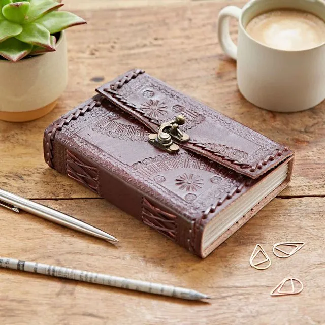 Fair Trade Indra Medium Stitched Embossed Leather Journal