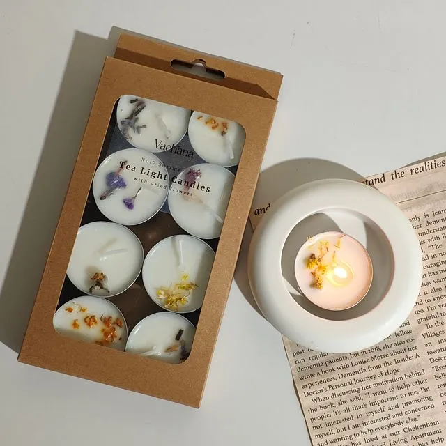 Scented tea light pack of 8 - with mixed dried flowers