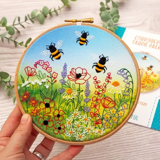 Bee + Wildflower Meadow Embroidery Pattern Fabric Pack