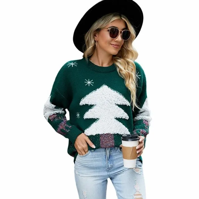 Christmas Knitwear Tree Pullover Sweater Top - GREEN