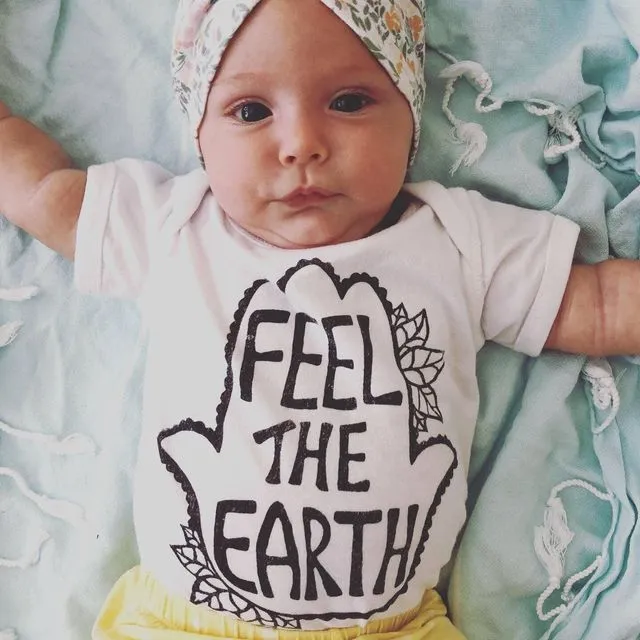 Feel The Earth Baby Bodysuit, Nature baby outfit, White