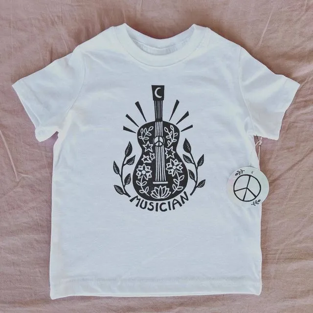 Musician Vibes Kids Tee Shirt, Hippie Children's Shirt, White