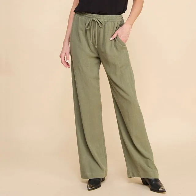 IP1036A Dreamland Bali Linen Pants, Olive / Size; Prepack 2-2-2;Small-Medium-Large