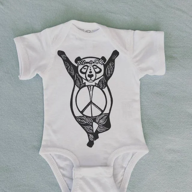 Inner Peace Panda Baby Bodysuit, Yoga baby clothes, White