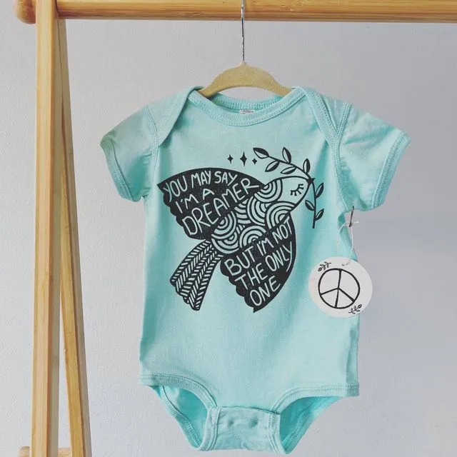 Peace Dove Baby Bodysuit, Hippie baby outfit, Mint