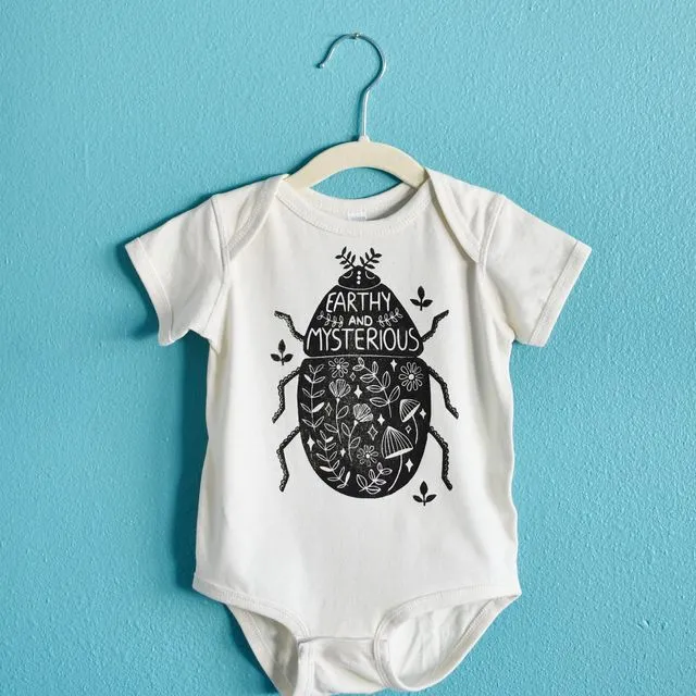 Down-To-Earth Beetle Baby Bodysuit, Neutral Baby Onesie, Natural